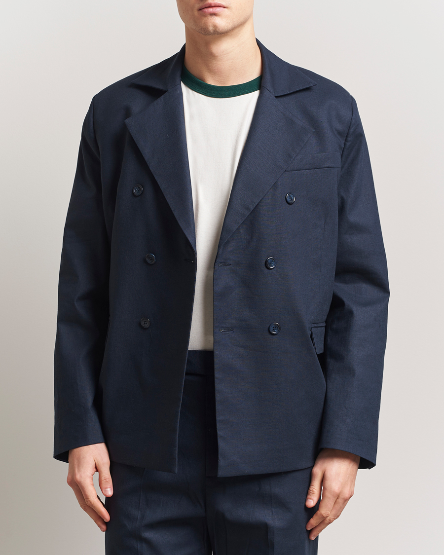 Palmes Double Breasted Linen Sport Coat Navy