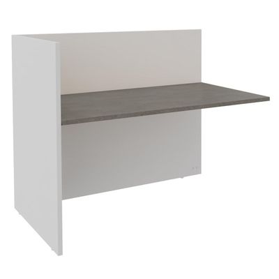 Banque d'accueil Module de départ haut OLA - L142,5 x H112 x P82,5 cm - structure blanc perle, plateau chêne gris