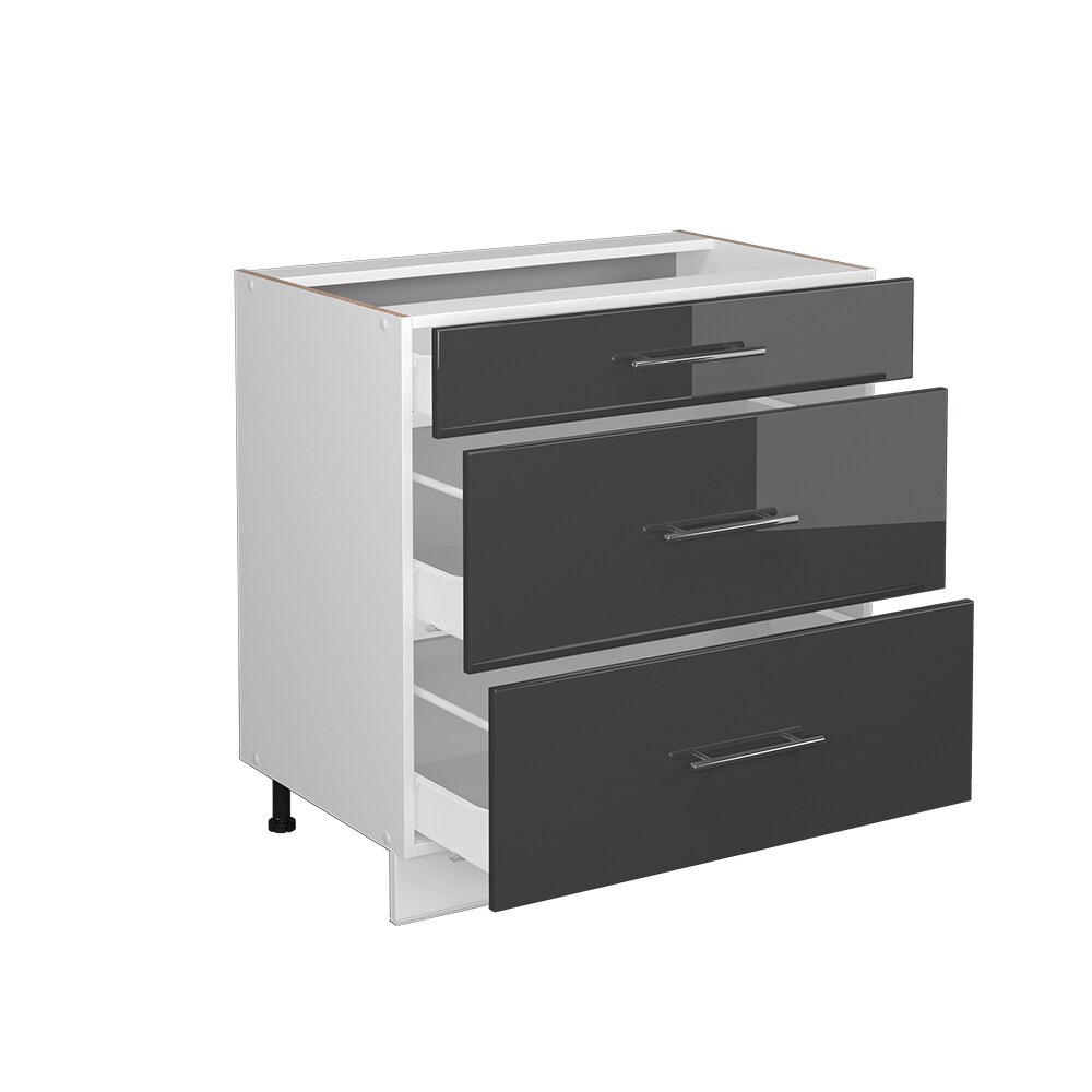 Vicco Schubladenunterschrank Küchenschrank Küchenmöbel Fame-Line Weiß Anthrazit 80 cm modern Hochglanz Küche Einbauküche Drehtür Blende Schublade Küchenunterschrank Küchenzeile