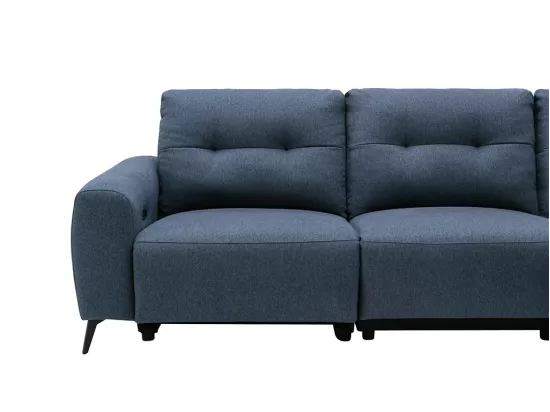 Canapé d'angle droit relax électrique en tissu chiné bleu NERUDA