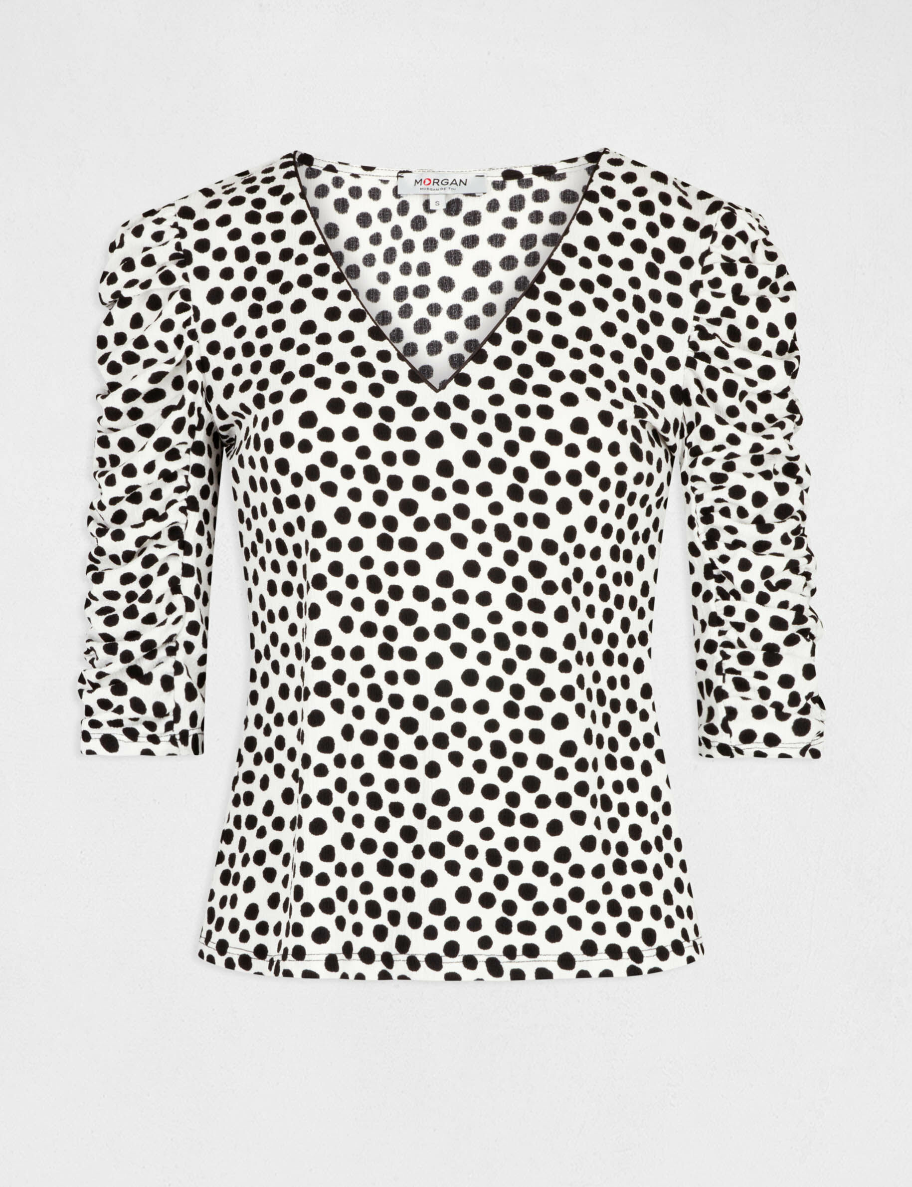 T-shirt manches 3/4 imprimé à pois ecru femme - ecru