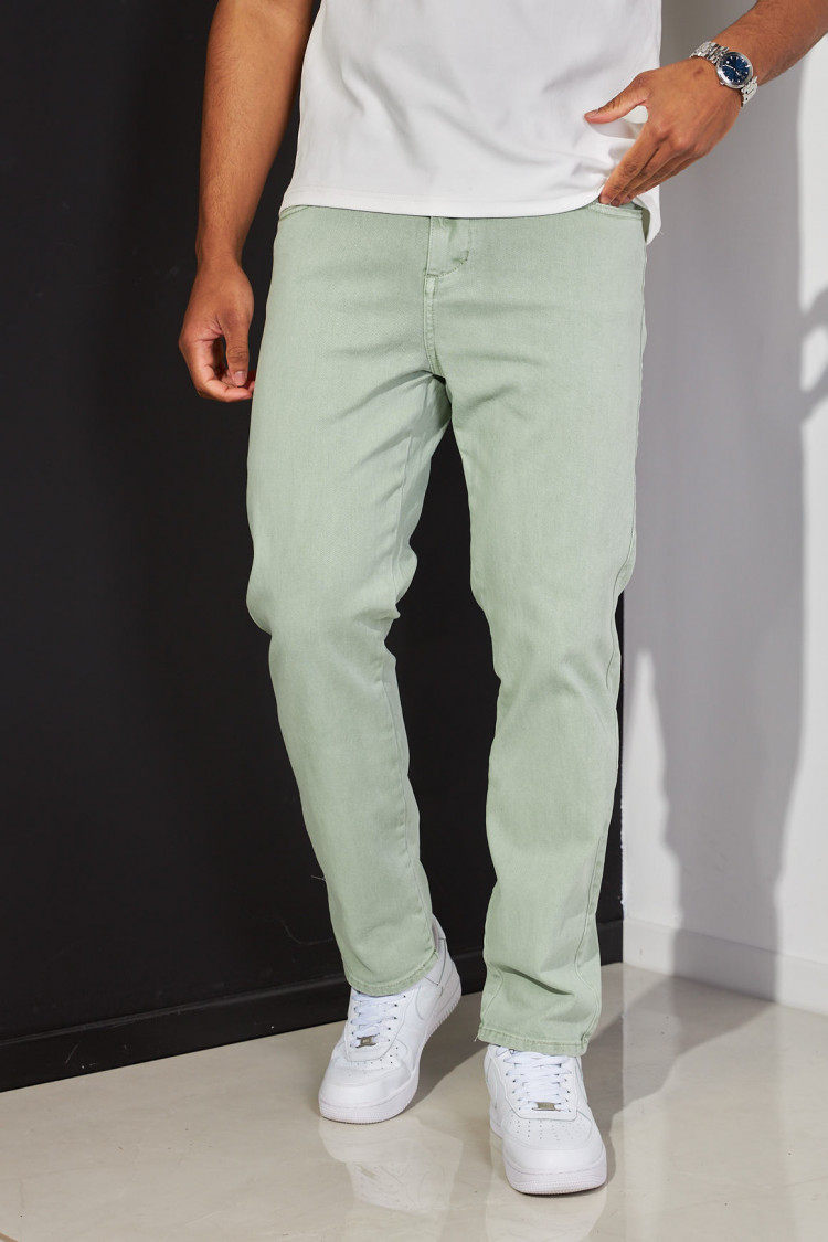 Jeans coupe droite vert clair à poches