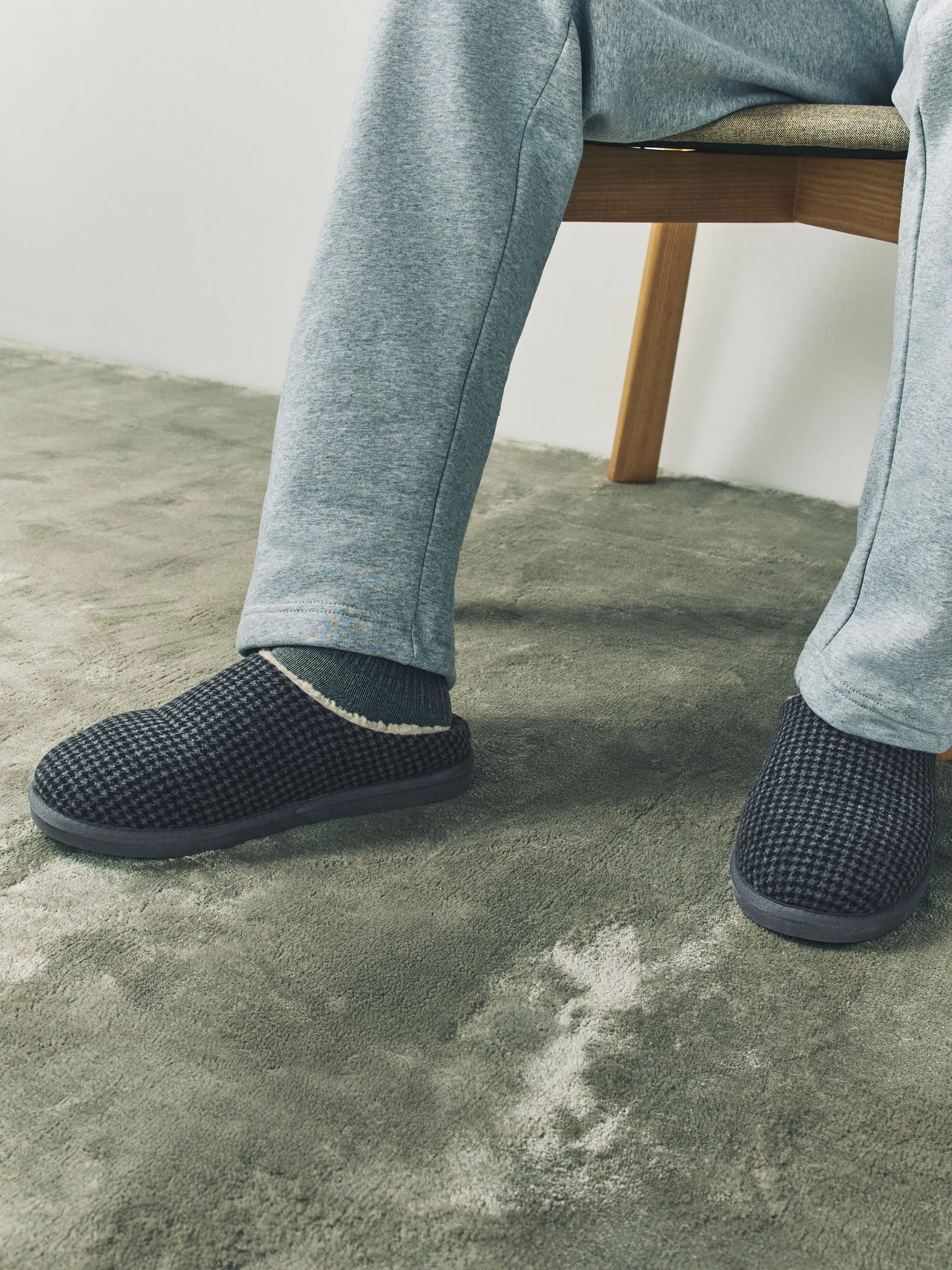 Grijs/marineblauw - Pantoffelmuiltjes met ruitjes