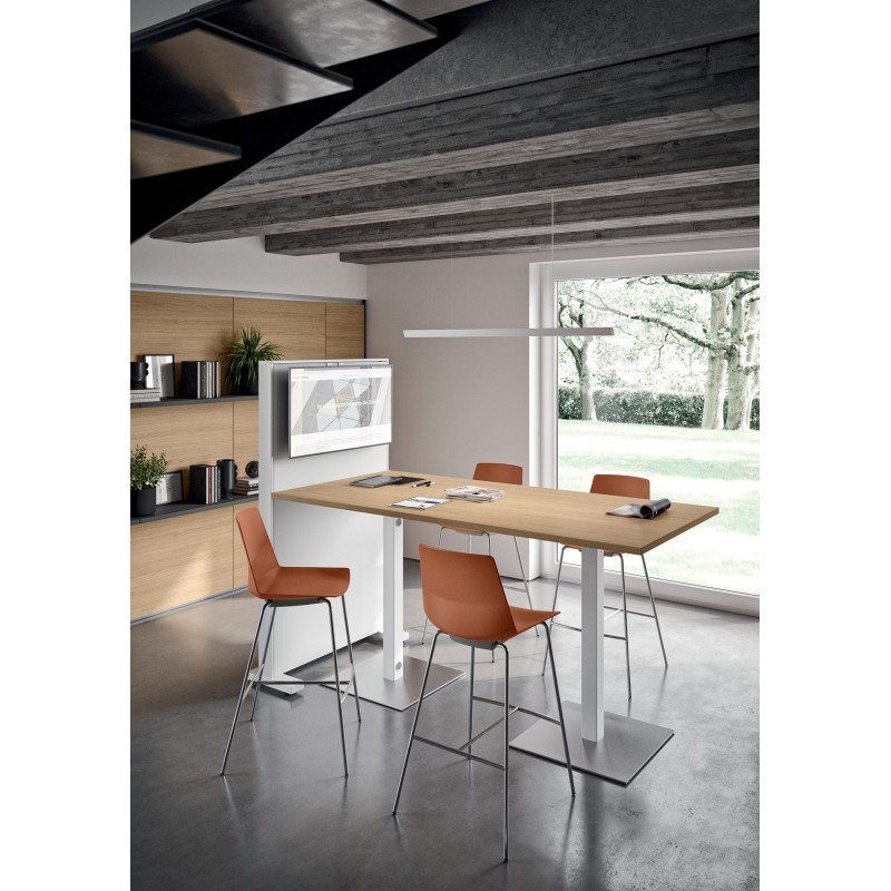 Table haute Meeting L 210 cm pied blanc + support tv blanc