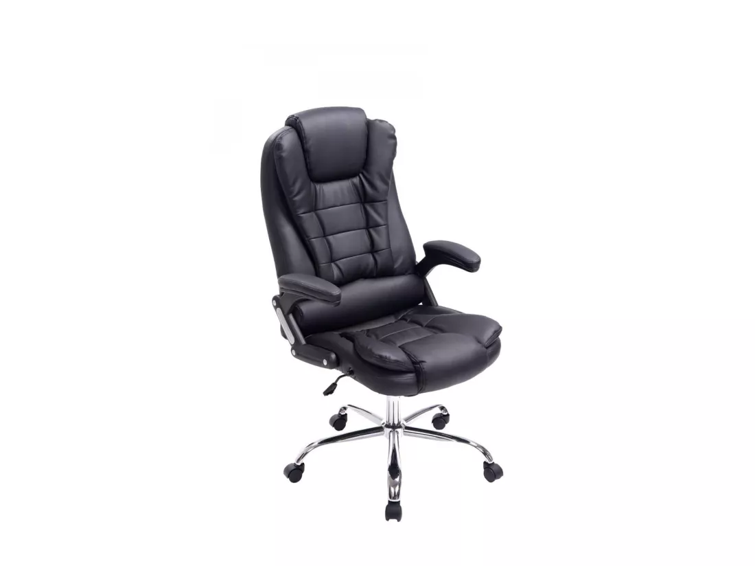 Chaise de bureau - Similicuir & Métal chromé - Noir - Thor