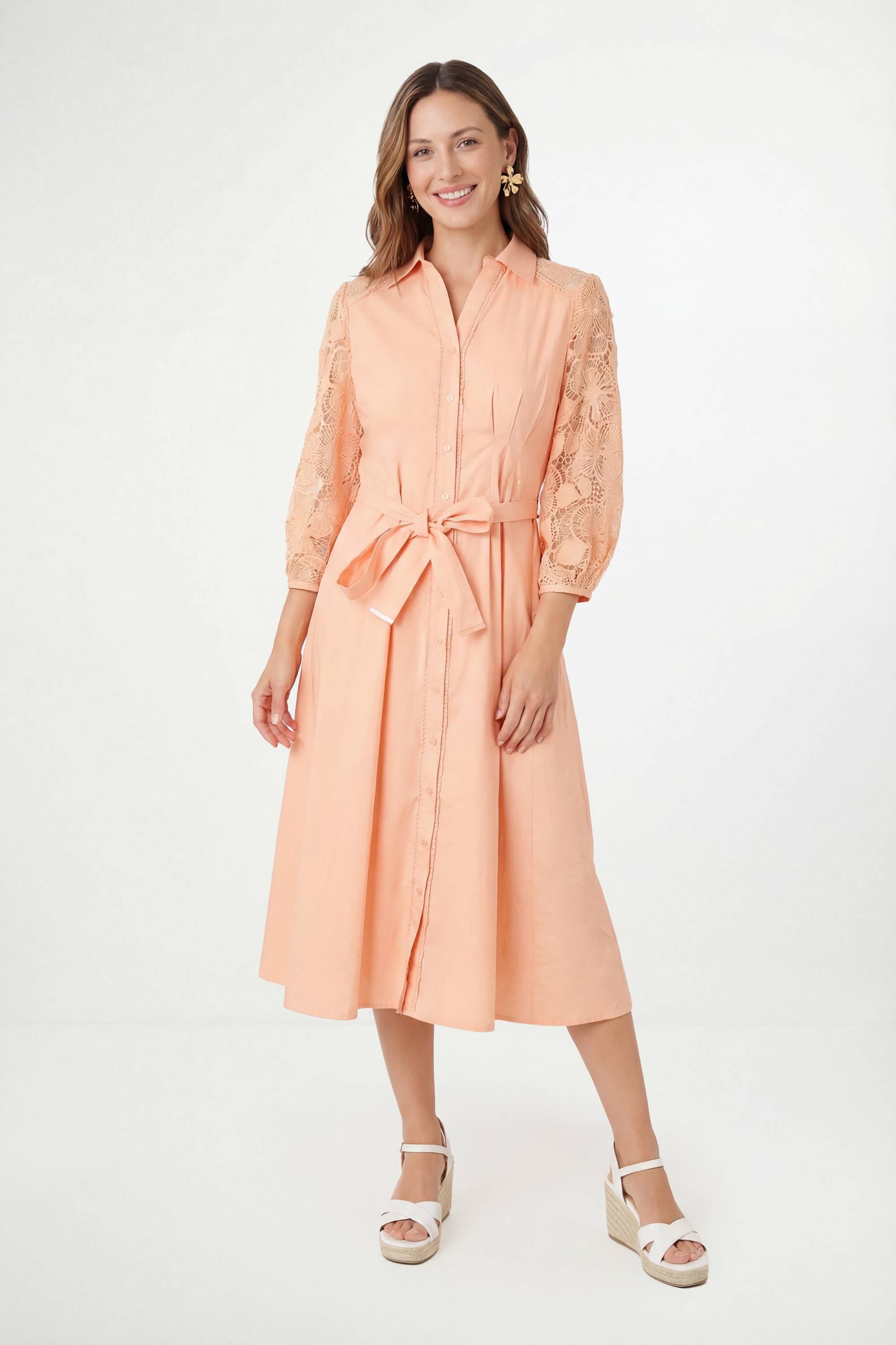 Wallis Robe Chemise Ceinturée En Coton Avec Dentelle Petite