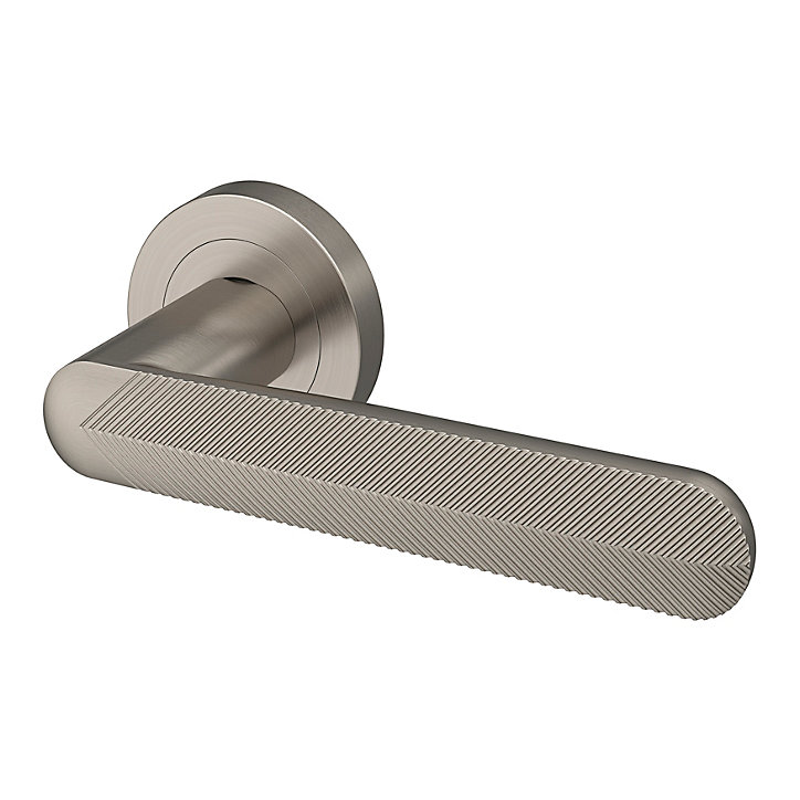 Ensemble poignée sur rosace rond à visser GoodHome Garlan effet nickel satin gris Ø50mm