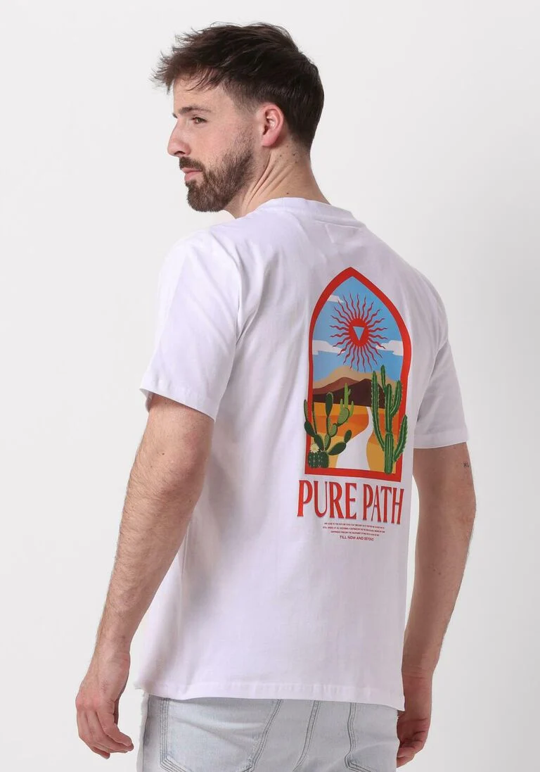 PURE PATH witte pure path t-shirt tshirt with chest and back print