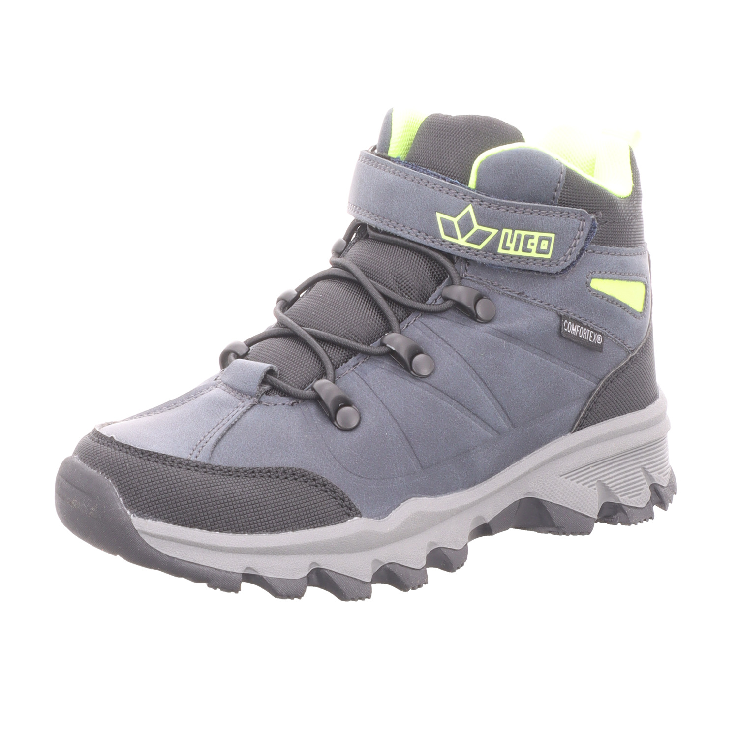 Lico Kinder-Jungen-Stiefelette gefüttert Blau-Gelb-Schwarz-Grau
