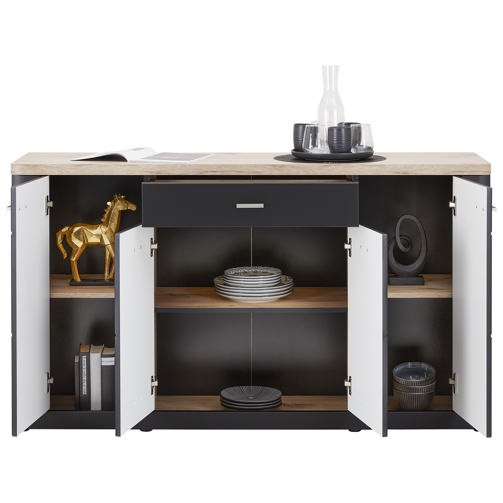 Sideboard GAME - Nox Oak-schwarz - 156 cm