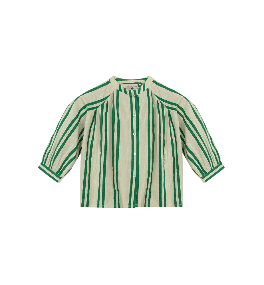 Sunny Stripes Mini Uma Blouse | Beige - Emerald Striped