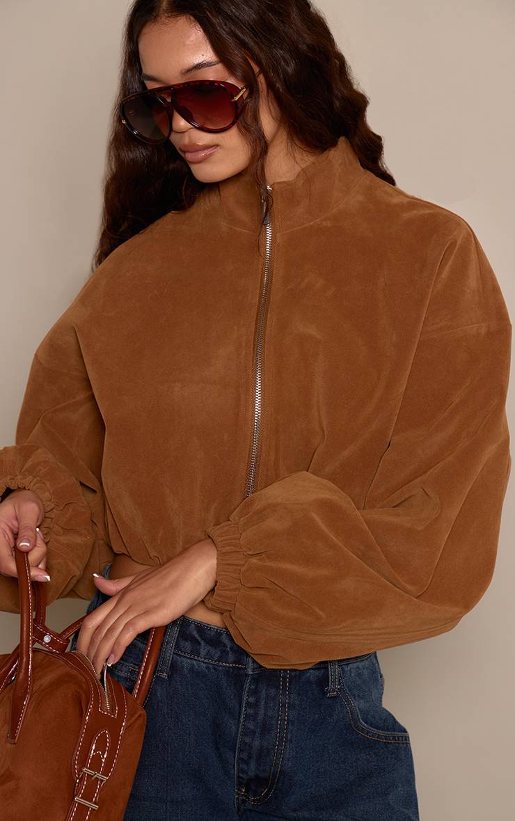 Caramel Blouson Aviateur Court En Synthétique