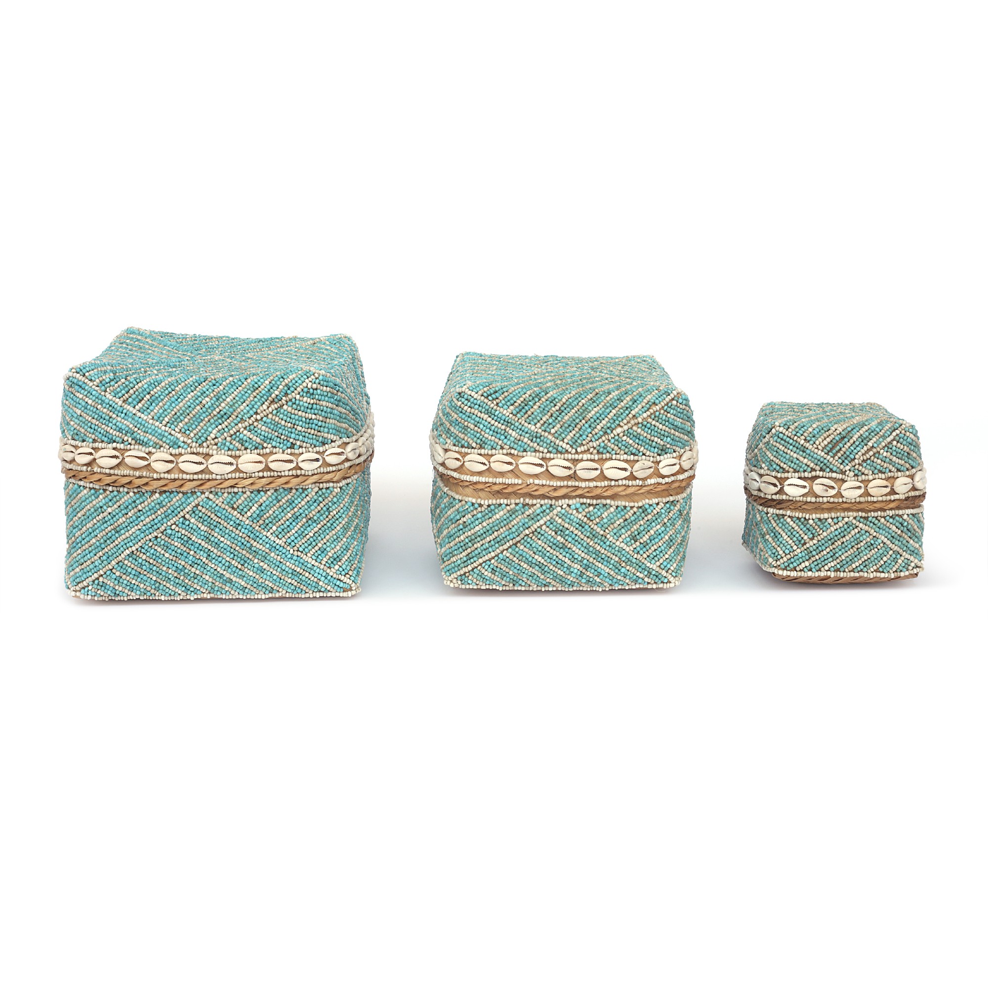 3er-Set Opfergabekörbe, mint, mit Muschelbesatz von fischer's lagerhaus