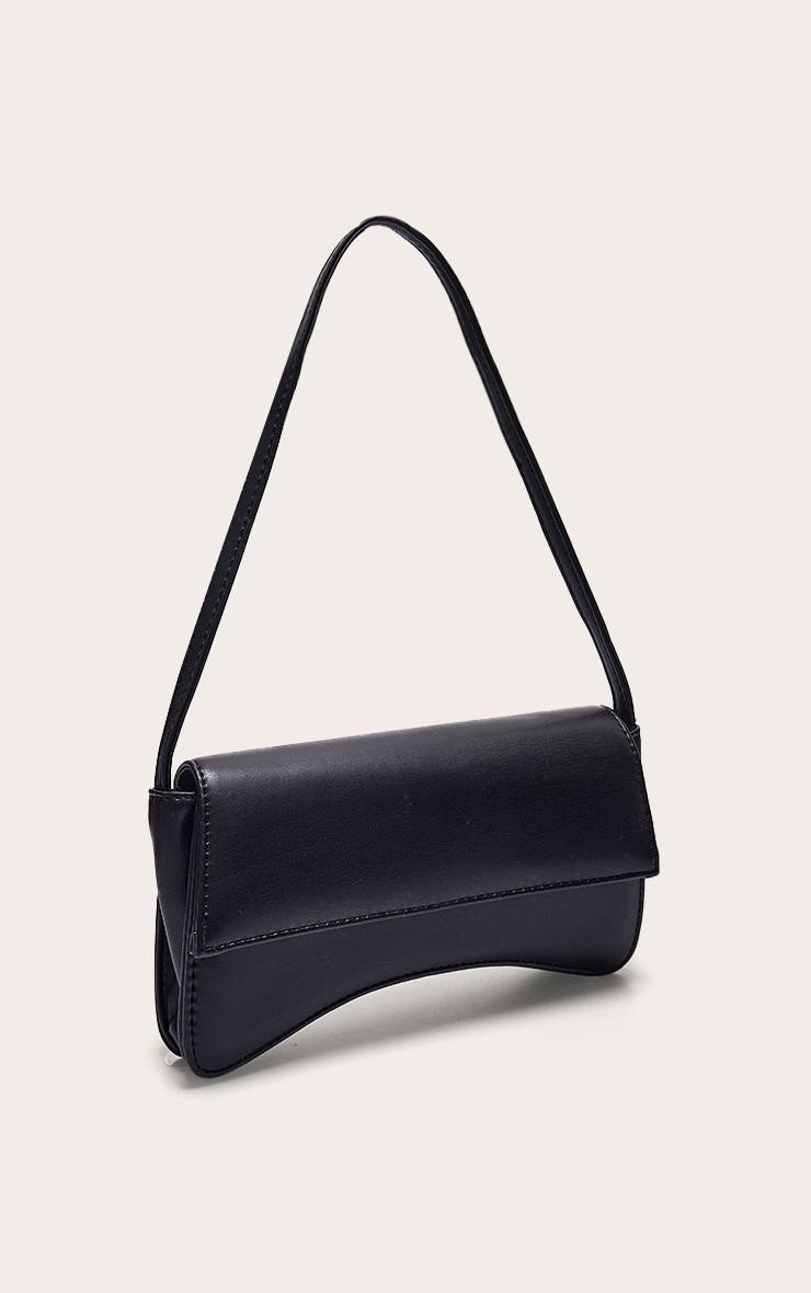 Noir Sac À Bandoulière Baguette En Synthétiquecuir Avec Rabat