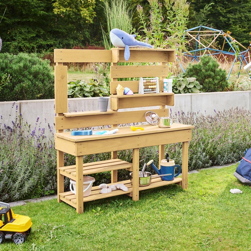 Home Deluxe - MANDU Modderkeuken - Afmetingen: 103 x 35 x 110 cm - Gemaakt van dennenhout, inclusief alle accessoires | Buitenspeelkeuken, speelgoed, kinderkeuken, buitenkeuken