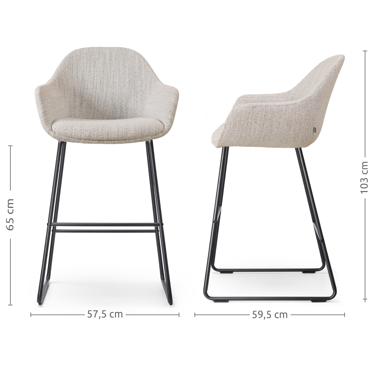 Barkruk Nino-Mae grijs beige gemêleerd zwart onderstel 65 cm
