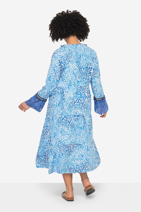 Maxikleid, A-Line, Alloverdruck, Tunika-Ausschnitt, 3/4-Ärmel