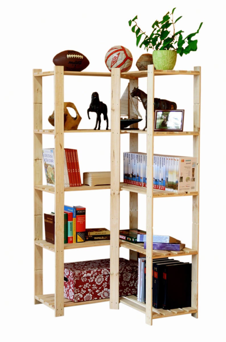 PROREGAL Hoekplank Pinepeak HxBxD 170 x 85 x 38 cm 5 Planken 1,2 cm Dik Dennenhout Natuurlijk
