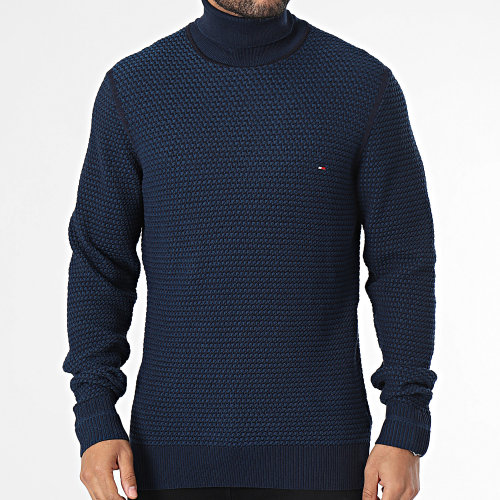 Pull Col Roulé 2 Tone Structure 3452 Bleu Marine