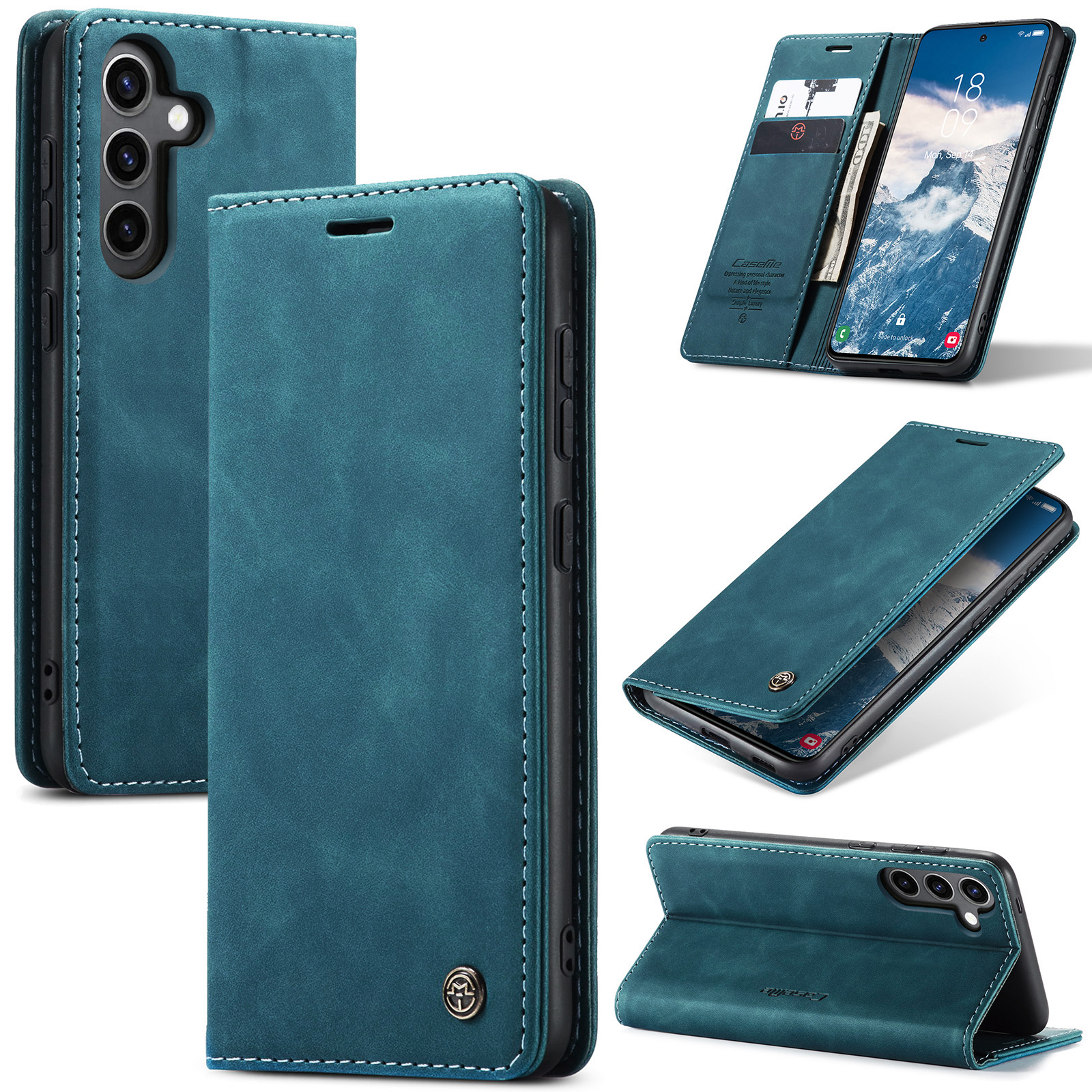Samsung Galaxy S24 FE Leder Tasche Flip Wallet Etui mit Kartenfächern - Blaugrün