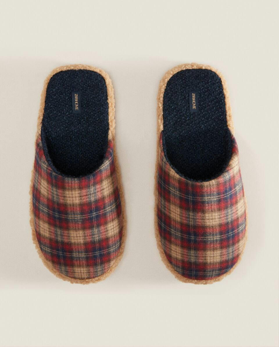 Pantufas natalinas quentinhas xadrez