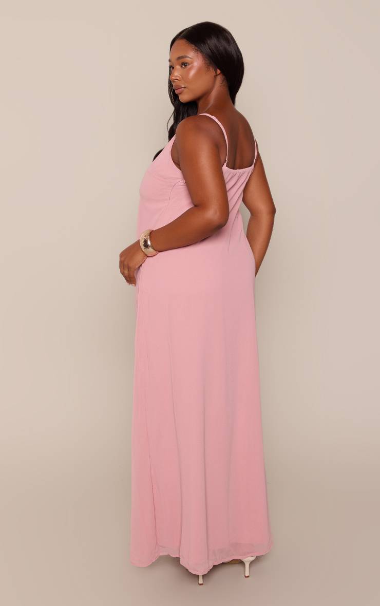 Rose Pâle Robe Maxi Grande Taille À Bretelles En Mousseline