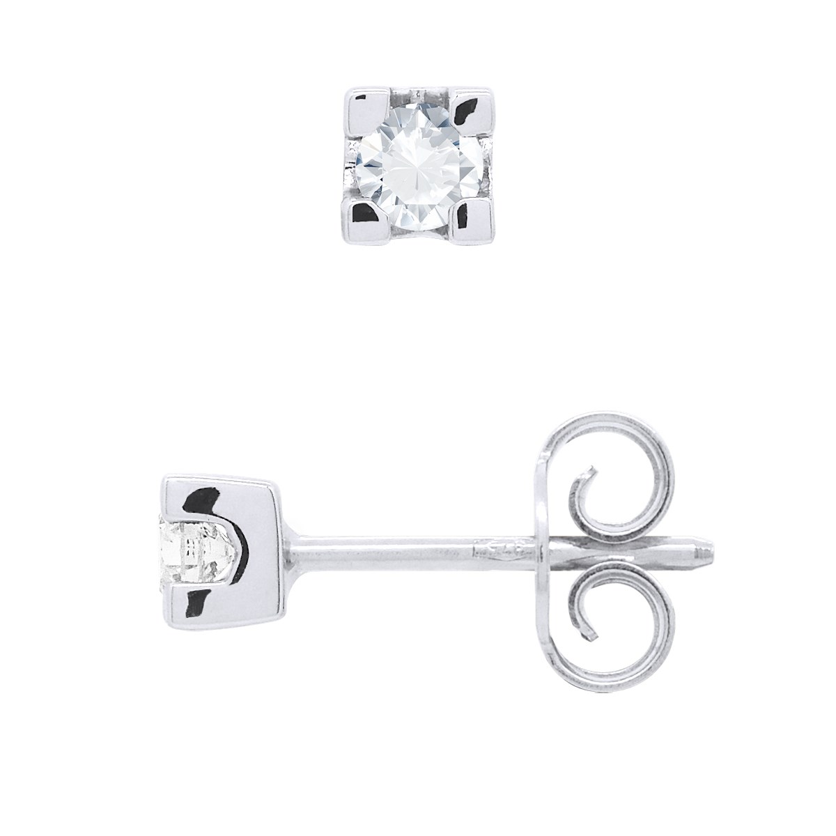 Boucles d'Oreilles Solitaires Diamants 0,20 Cts Or Blanc 18 Carats