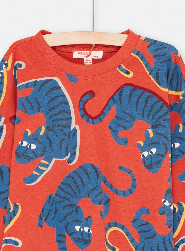 T-shirt brique et bleu à imprimé panthère garçon