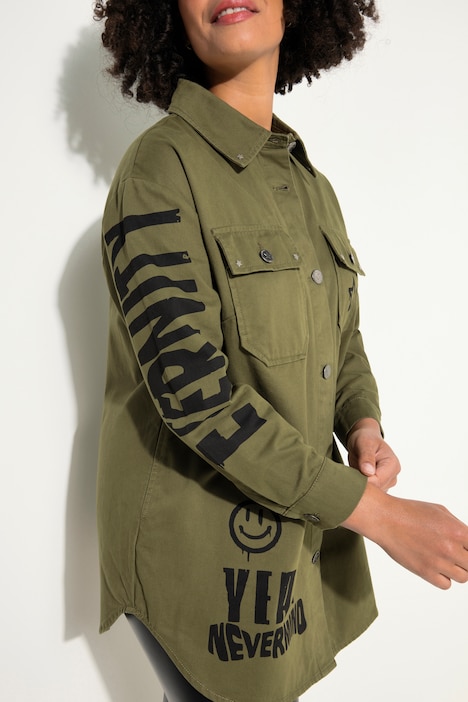 Hemdjacke, oversized, modische Drucke, Hemdkragen, Langarm