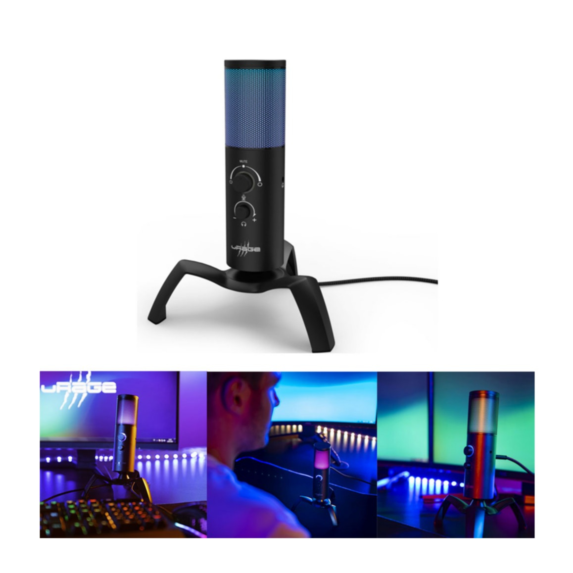 Stream 750 HD Illuminated Studio Streaming Cardioid USB Mikrofon   Dreibein Stativ Standfuss und RGB Beleuchtung (00186059) - Schwarz