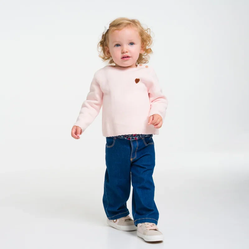 Pull maille tricot col festonné rose bébé fille Rose