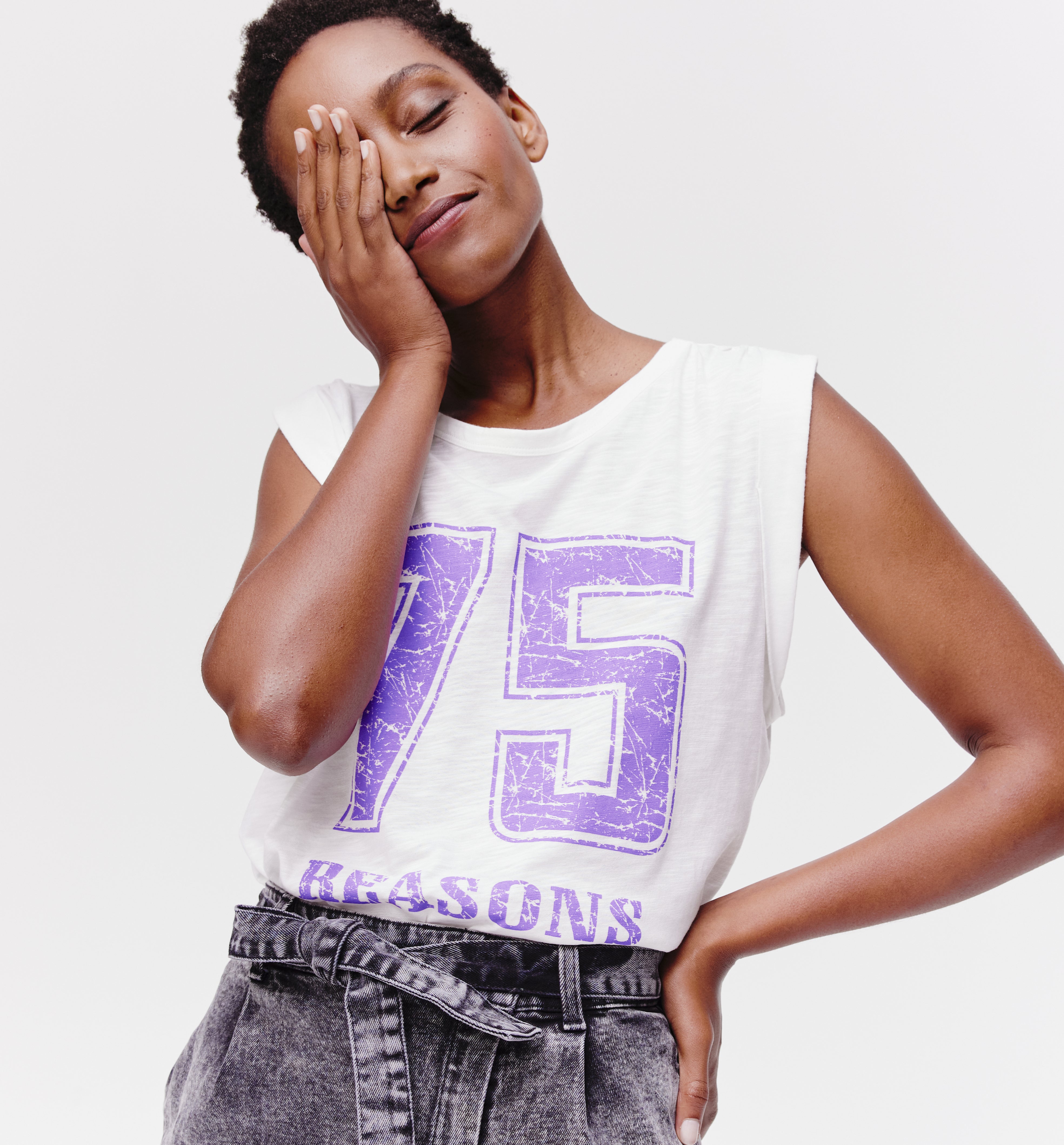 T-shirt à emmanchures US - Imprimé écru
