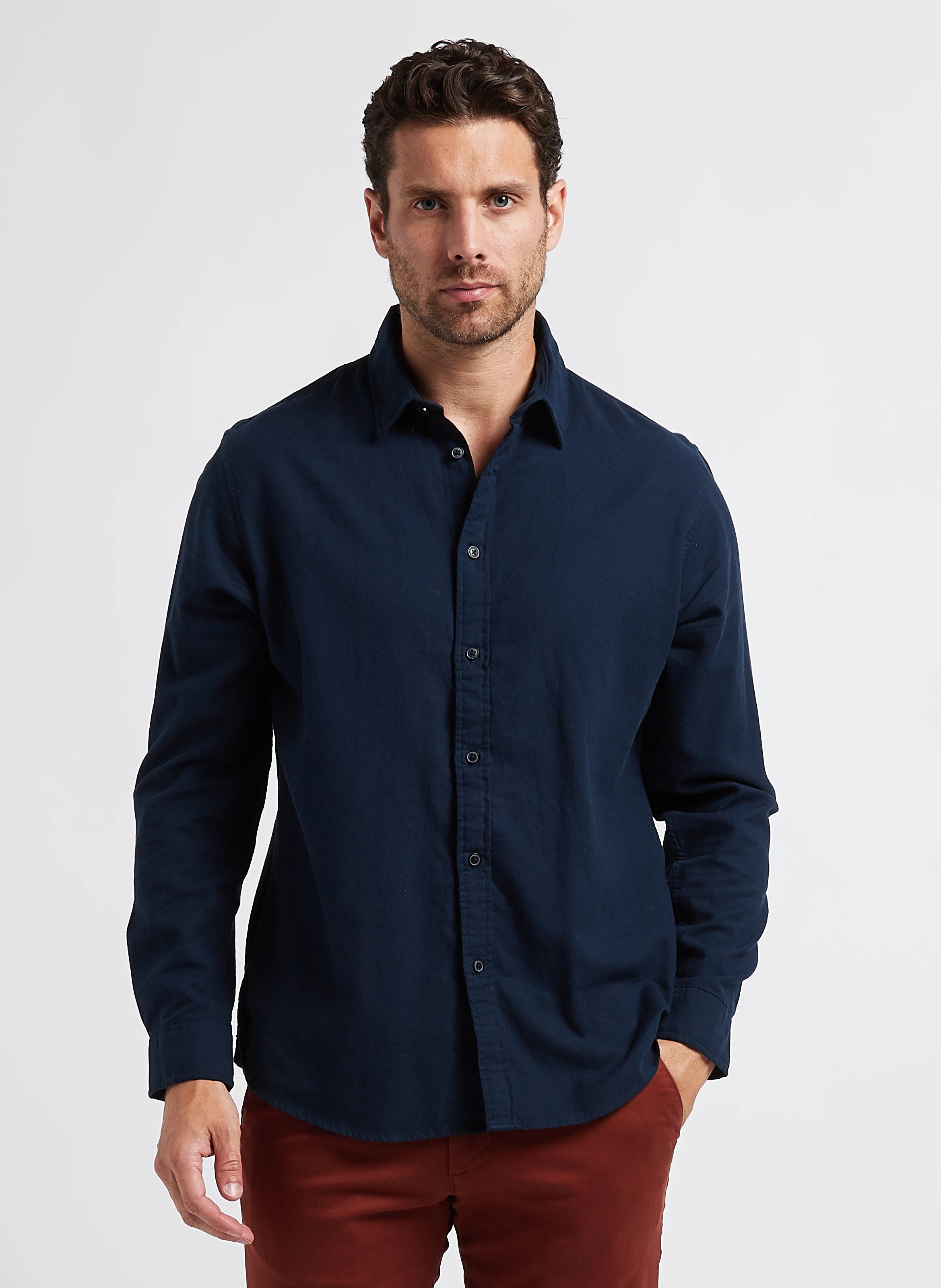 Chemise droit col classique en coton | Bleu