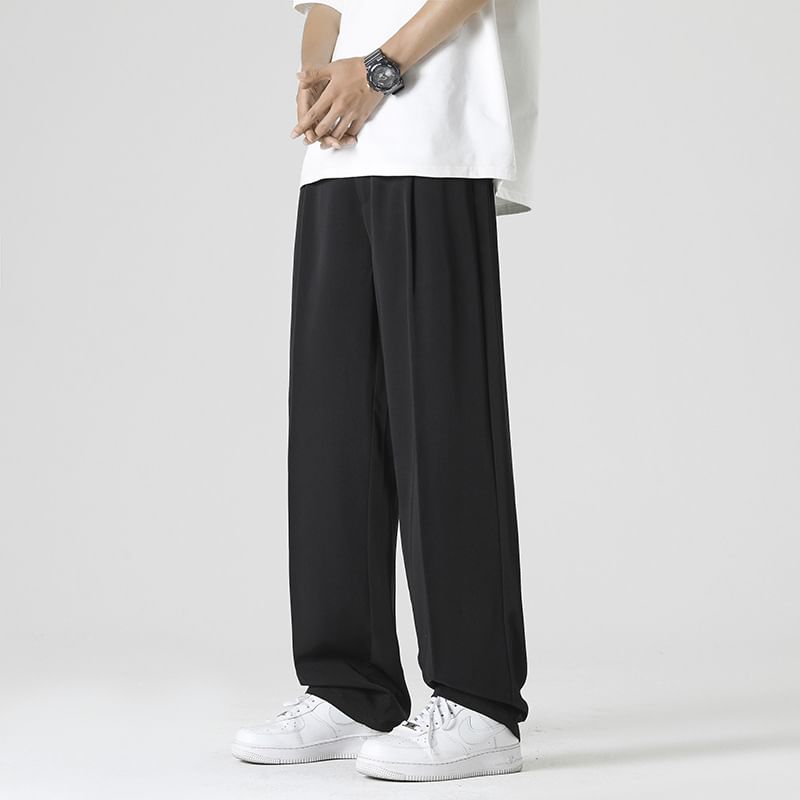Ninine - Mid Rise Plain Loose Fit Dress Pants