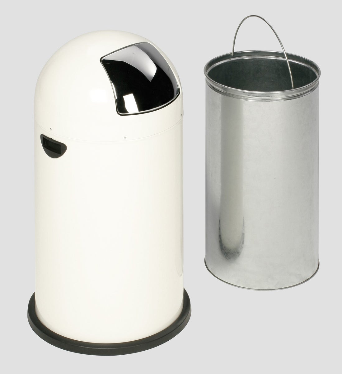 PROREGAL Classic afvalbak met klep, 40 liter binnenbak, HxBxD 73 x 46,5 x 46,5 cm, gegalvaniseerd staal, wit