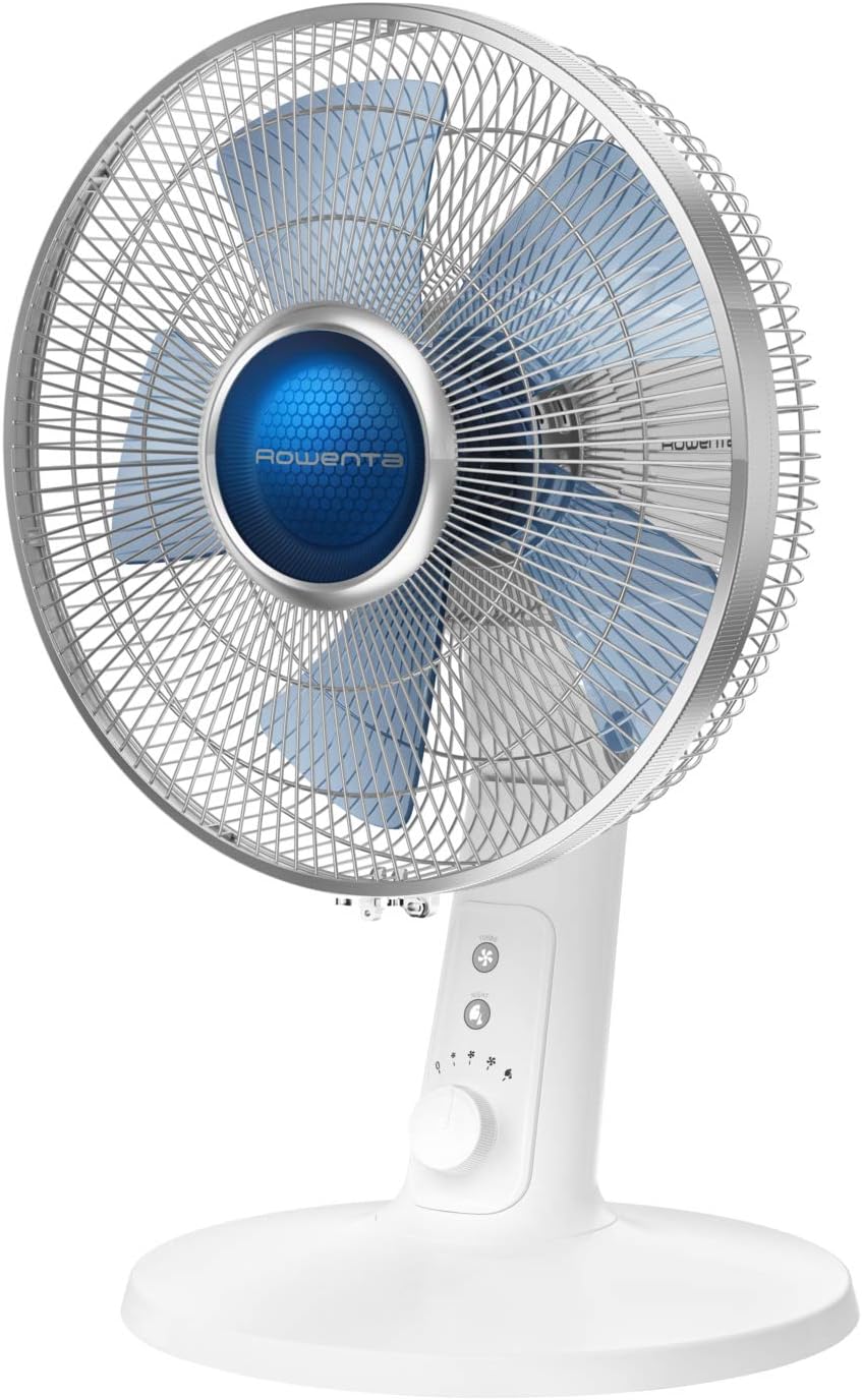 Rowenta Turbo Silence Extreme+ Tischventilator leise, leistungsstark, 4 Geschwindigkeiten, 45 m3/Mi, 38 dB(A),Stille-Nacht-Modus, Turbo Boost, Automatische Oszillation, weiß, VU2730