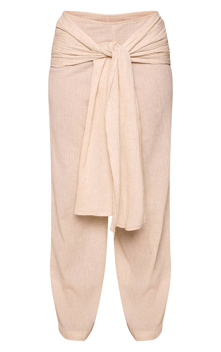 Crème Pantalon À Détail Cache-cœur En Gaze Texturée