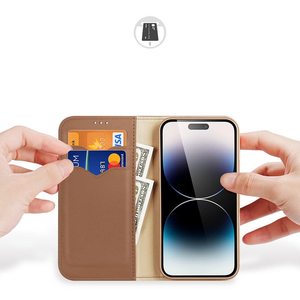 iPhone 15 Pro Flip Wallet Cover Echtleder Tasche (RFID Schutz) - Braun