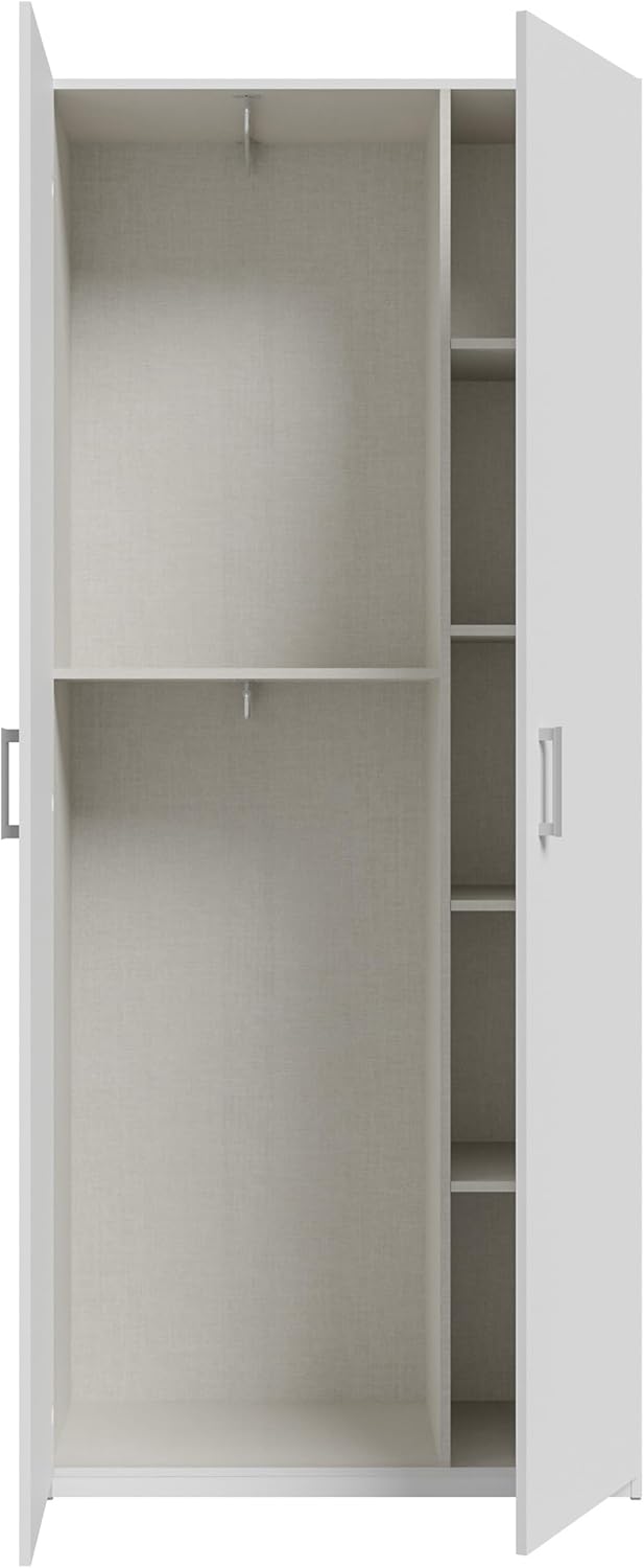 Forte Home Nook Mehrzweckschrank 90 40, moderner Drehtürenschrank mit 2 Türen, Flur, Holzwerkstoff, Weiß, 88,9 cm breit x 210,5 cm hoch x 42 cm tief