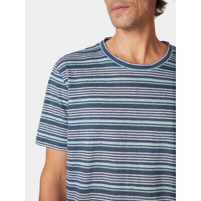 Herren-Leinen-T-Shirt gestreift, Blautöne