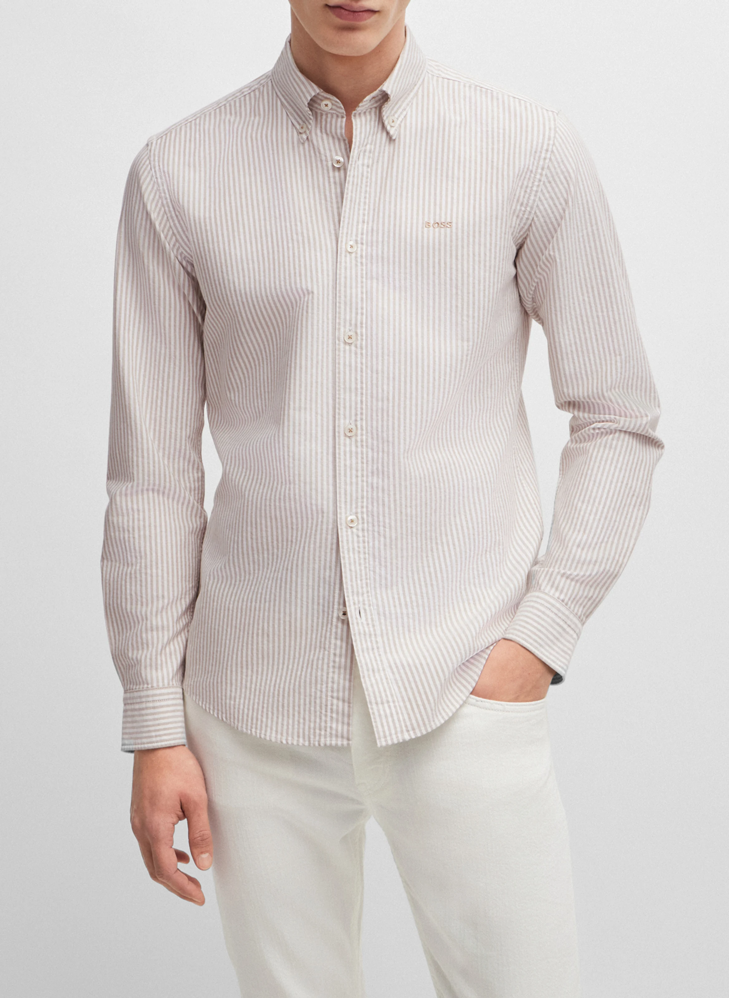 Chemise rayée en coton | Beige