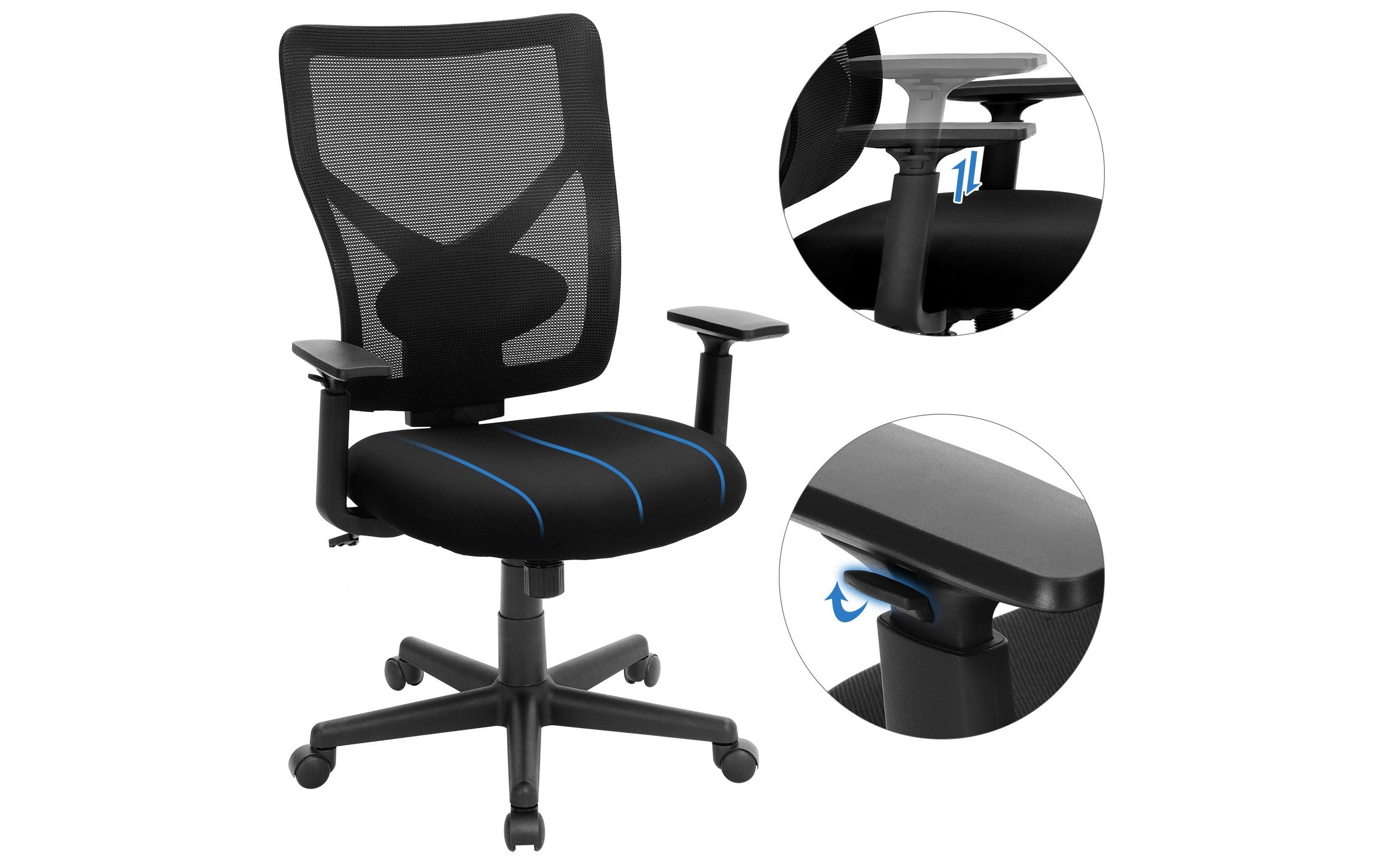 Bürostuhl mit Netzrücken und Armlehnen, Schwarz<br>Bequemer und ergonomischer Schreibtischstuhl