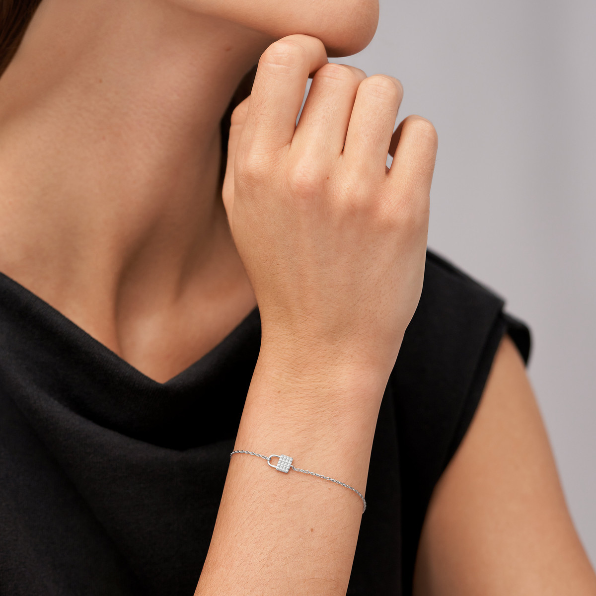 Bracelet FOSSIL argent 925 cadenas et zirconias 19 cm