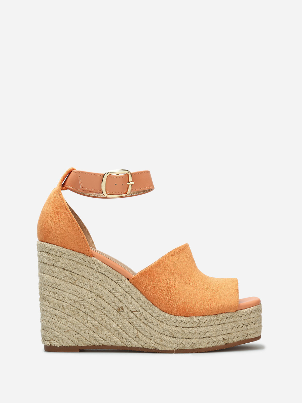 Sandales avec talon compensé en cordage- orange