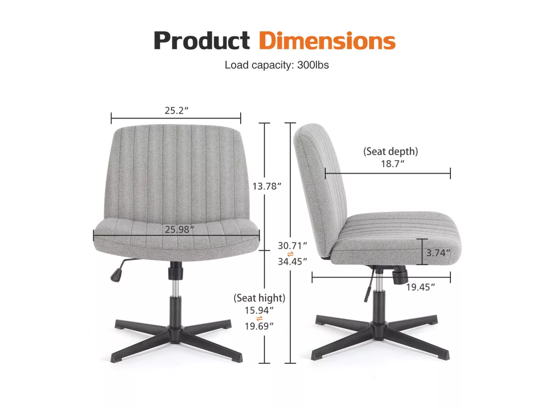 Chaise de bureau,Chaise à pieds croisés,Chaise de bureau pivotante sans bras,tissu,Gris