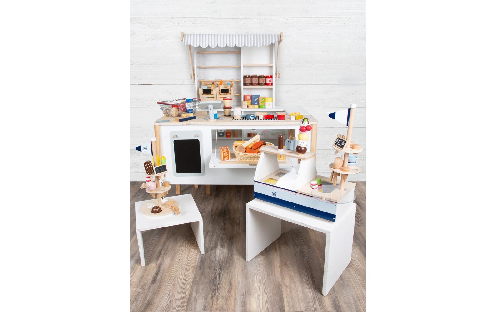 Getränke-Set freshVierteiliges Getränke-Set aus Holz für Spielküche und Kaufladen