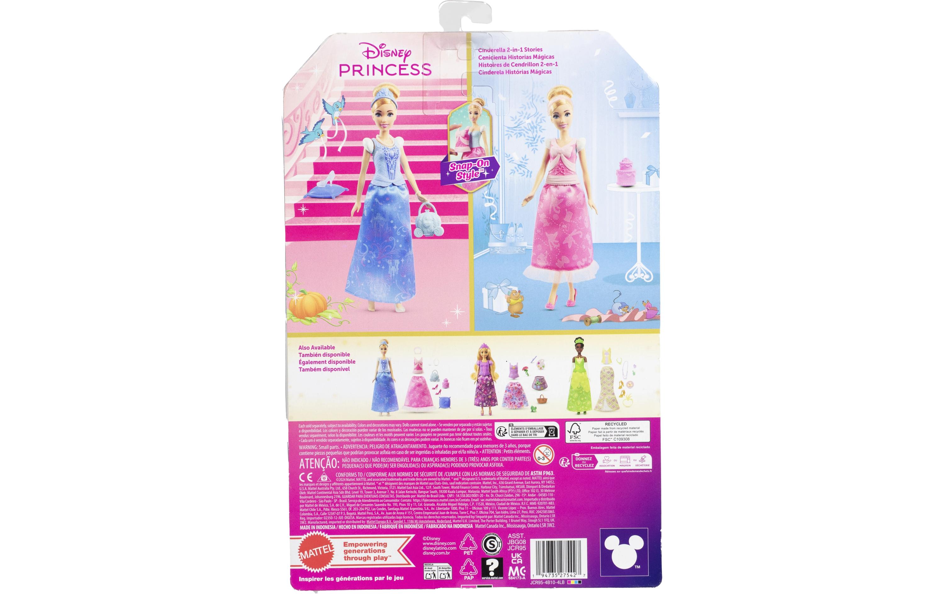 Spielset 2-in-1-Geschichten Cinderella-ModepuppePuppe mit 2 Oberteilen zum Anklipsen, 2 Röcken und 9 Accessoires