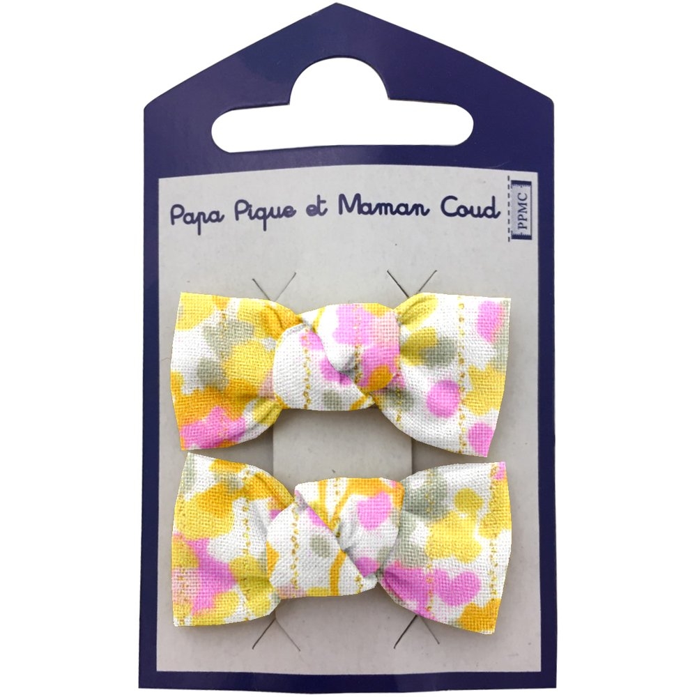 Barrettes Clic-Clac Petits Noeuds Mimosa Jaune Rose