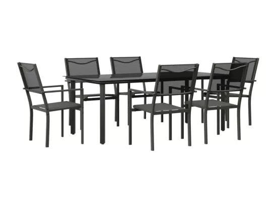Ensemble à manger de jardin 7 pcs noir textilène et acier