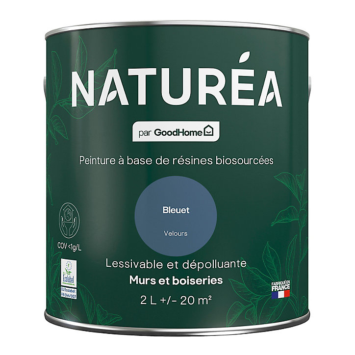 Peinture murs et boiseries Naturéa par GoodHome bleuet velours 2L